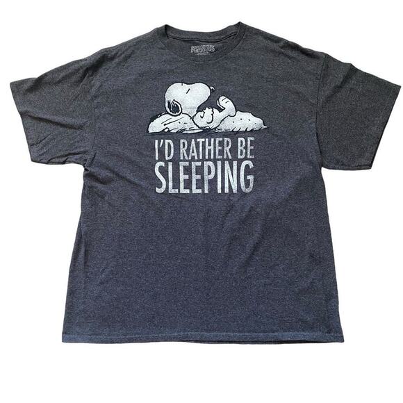 Peanuts Snoopy Graphic Tee Crew Neck Short Sleeve Grey I'd Rather Be Sleeping XL - Picture 1 of 6